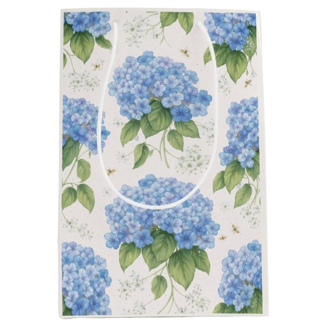 Hydrangea-Blumen-Geschenktüte | Elegantes blaues B Mittlere Geschenktüte (Vorderseite)