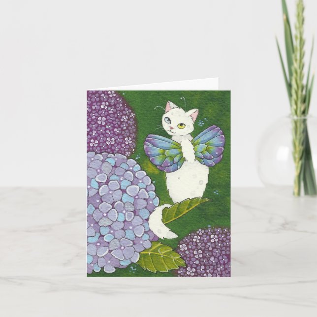 Hydrangea-Blumenkatzen-feenhafte Anmerkungs-Karte Karte (Vorderseite)