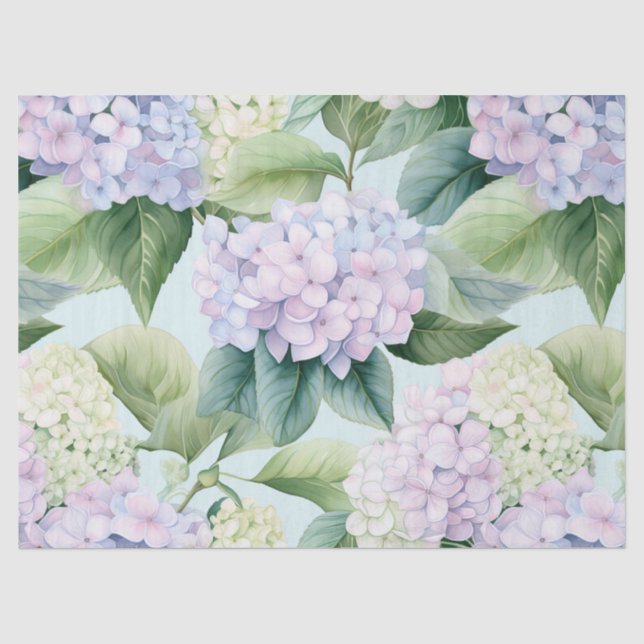 Hydrangea Blüten Cream Lilac Blue Hues Floral Seidenpapier (Vorderseite)