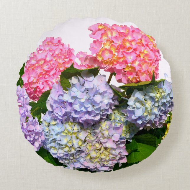 Hydrangea Bouquet Rundes Kissen (Vorderseite)