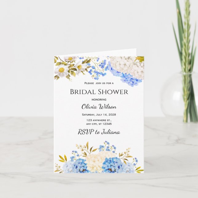 Hydrangea Bridal Dusche Wasserfarbe Einladung (Vorderseite)