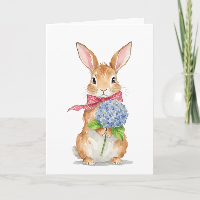 Hydrangea Bunny Watercolor Osterkarte Dankeskarte (Vorderseite)