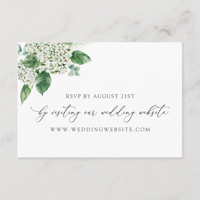Hydrangea Calligraphy Wedding RSVP Online Card Begleitkarte (Vorderseite)