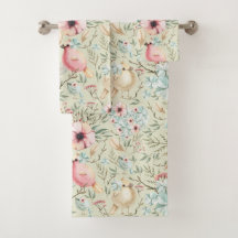 Hydrangea Coeurs et Bébé Oiseaux Serviettes de bai
