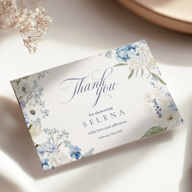 Hydrangea Dankeschön Card | Blue Floral Bridal Sho Dankeskarte (Von Creator hochgeladen)