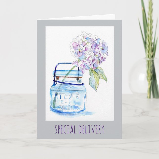 Hydrangea dans l'aquarelle Jar Carte pliée 5x7 (Devant)