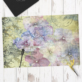 Hydrangea Dragonfly Postmark Ephemera Decoupage Seidenpapier