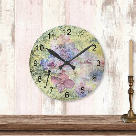 Hydrangea Dragonfly Postmark Ephemera Runde Wanduhr