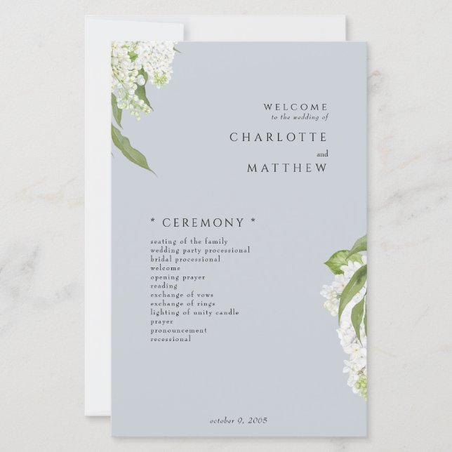 Hydrangea Dusty Programme de mariage bleu (Devant)