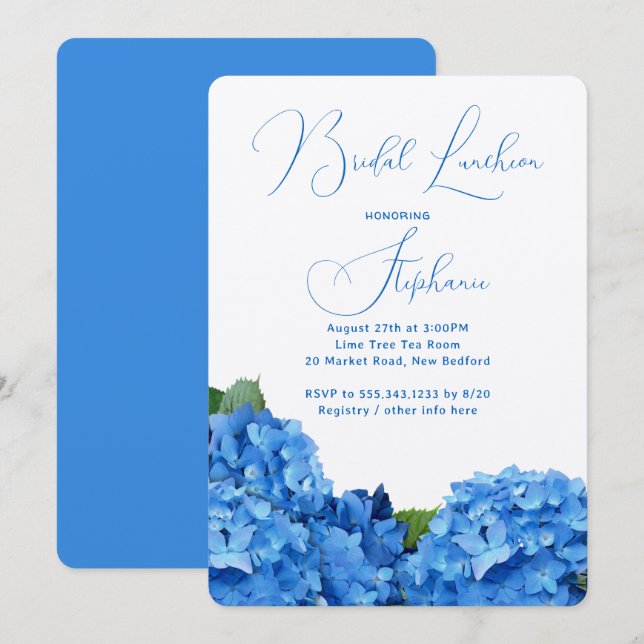 Hydrangea-Einladungen für blaues Brautparty Einladung (Vorne/Hinten)