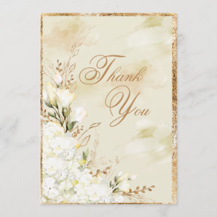 Hydrangea Elegante White Gold Floral Wedding Dankeskarte