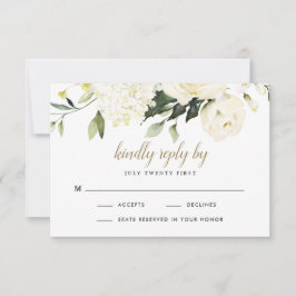 Hydrangea Elegante White Gold Rose Blumenhochzeit RSVP Karte