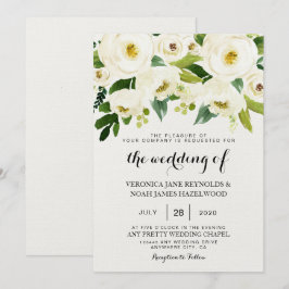 Hydrangea Elegante White Gold Rose Floral Wedding Einladung