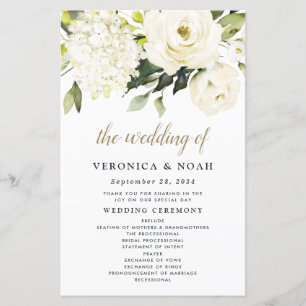 Hydrangea Elegante White Gold Rose Hochzeitsprogra