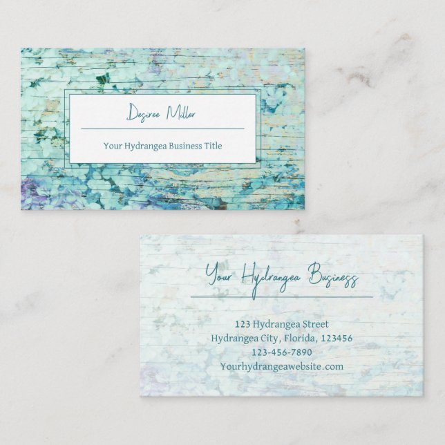 Hydrangea Floral Aquamarin Country Wood Visitenkarte (Vorne/Hinten)