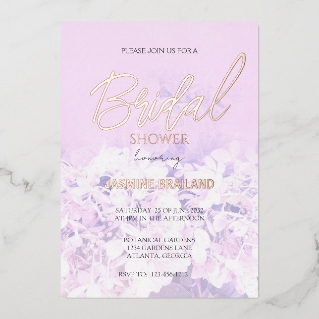 Hydrangea Floral Brautparty Folieneinladung (Vorderseite)