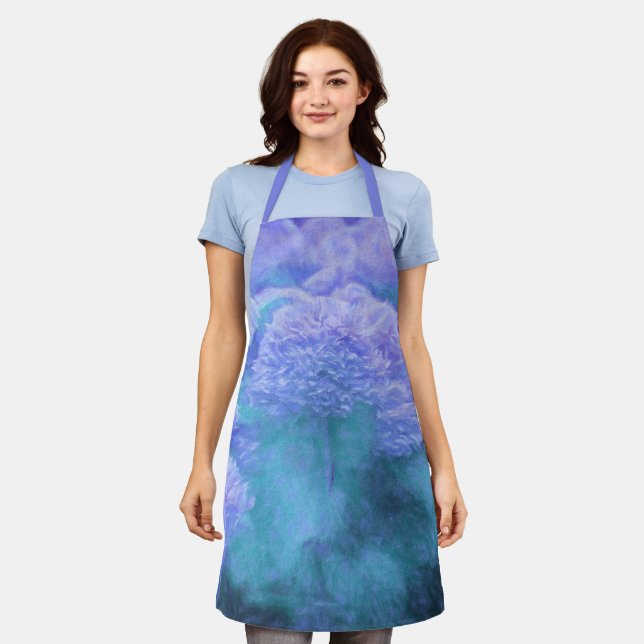 Hydrangea Floral Chic Lila Aquamarin Vintag Schürze (Getragen)