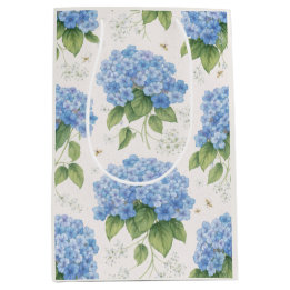 Hydrangea Floral Gift Bag | Elegant Blue Botanical Mittlere Geschenktüte