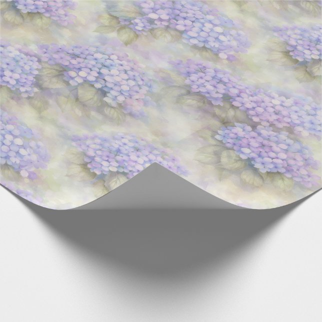 Hydrangea Floral Gift Wrap | Elegant Blue & Lilac Geschenkpapier (Ecke)