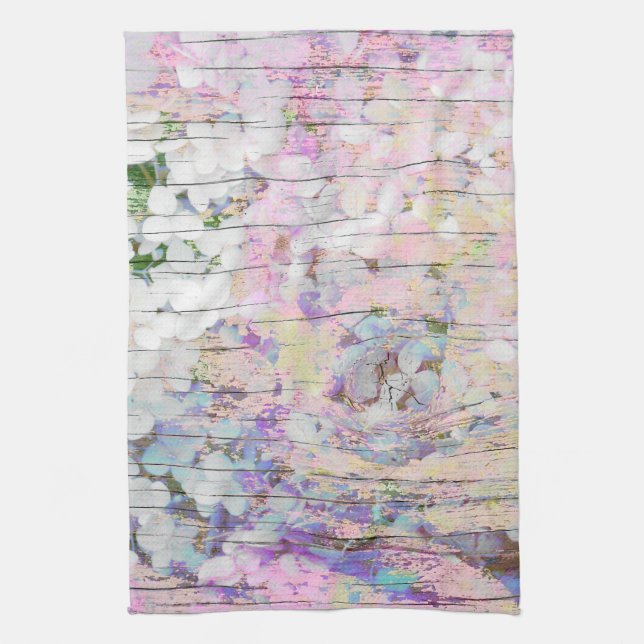Hydrangea Floral Pink Land Vintages Holz Geschirrtuch (Vertikal)