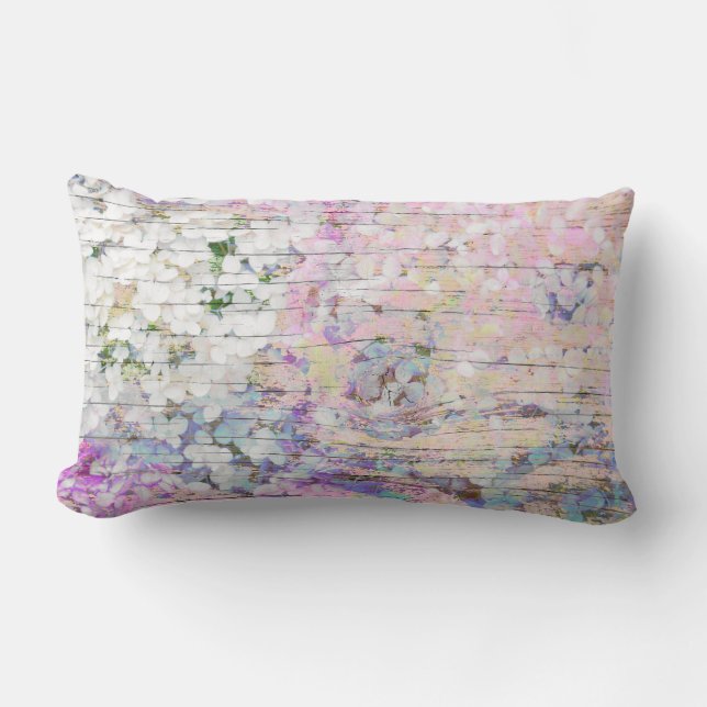 Hydrangea Floral Pink Land Vintages Holz Lendenkissen (Vorderseite)