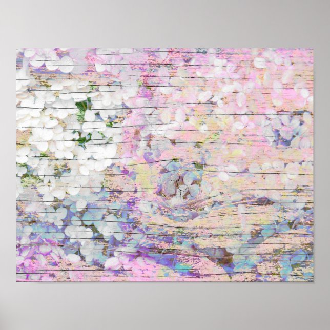 Hydrangea Floral Pink Vintages Land Rustikal Poster (Vorne)