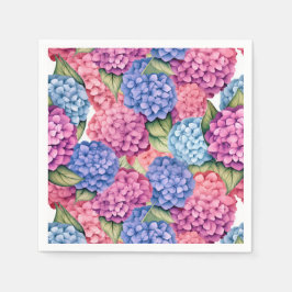 Hydrangea Floral Watercolor Blau Pink Serviette