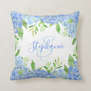 Hydrangea Floral Watercolor Monogram Kissen