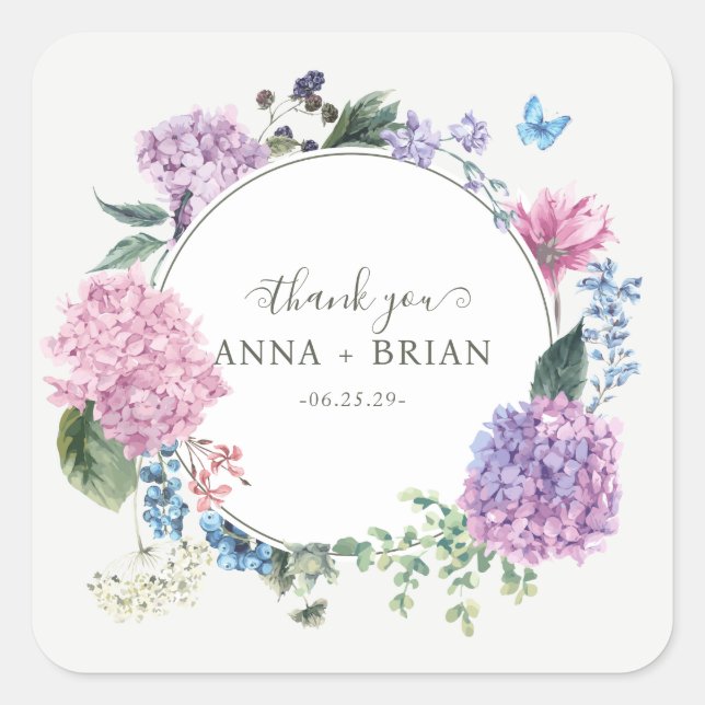Hydrangea Floral Wedding von Hand bemalt Vielen Da Quadratischer Aufkleber (Vorderseite)
