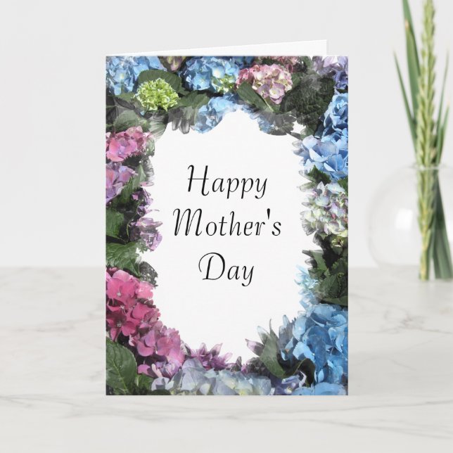 Hydrangea Flower Frame Happy Mothers Day Karte (Vorderseite)