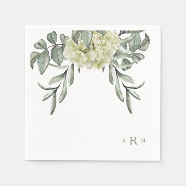 Hydrangea Foliage Monogram Cocktail Napkins Serviette (Vorderseite)