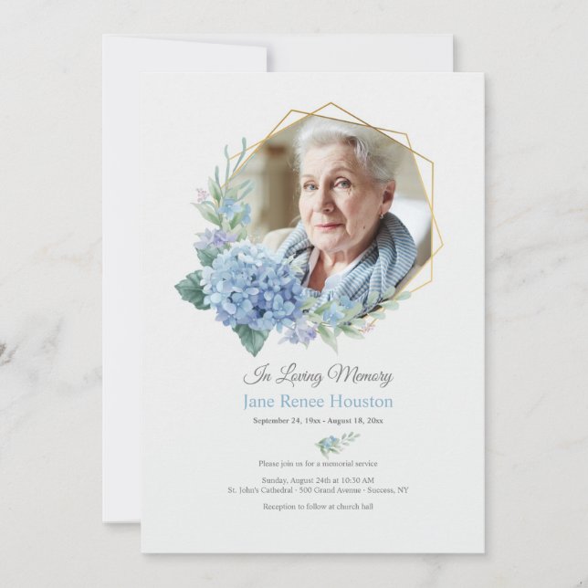 Hydrangea Frame Foto Celebration of Life Einladung (Vorderseite)