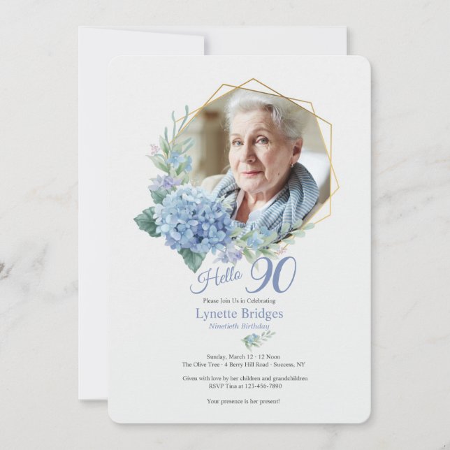 Hydrangea Frame Foto Geburtstagseinladung Einladung (Vorderseite)