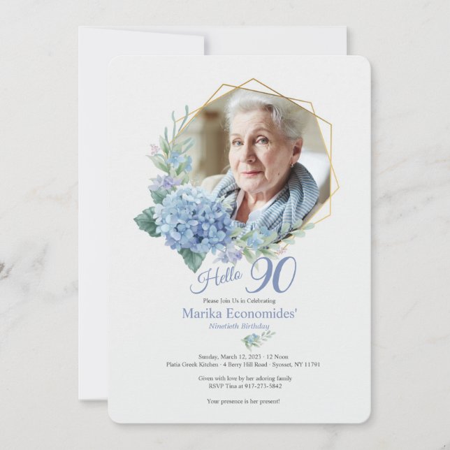 Hydrangea Frame Photo Anniversaire Invitation (Devant)