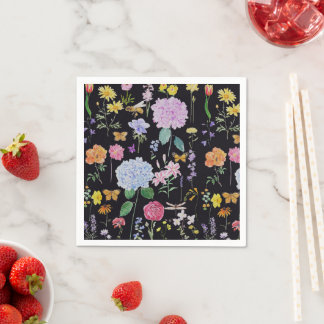 Hydrangea Garden Blume Kollektion schwarz Serviette