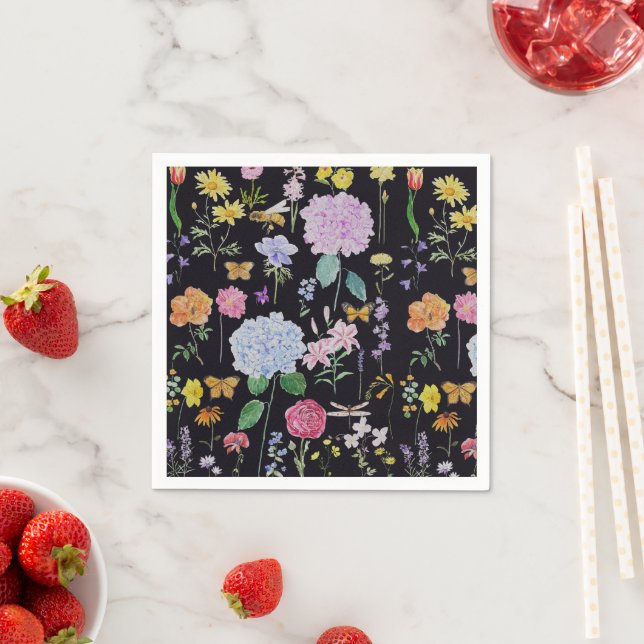 Hydrangea Garden Blume Kollektion schwarz Serviette (Beispiel)