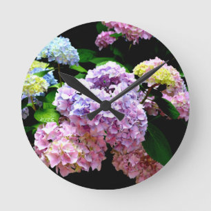 Hydrangea garden, pink, blue, purple floral runde wanduhr