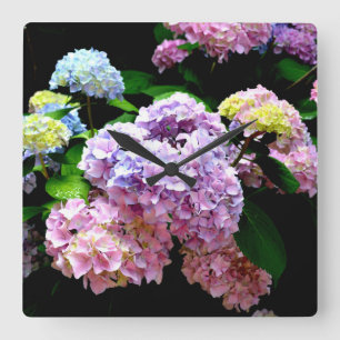 Hydrangea Garden Quadratische Wanduhr