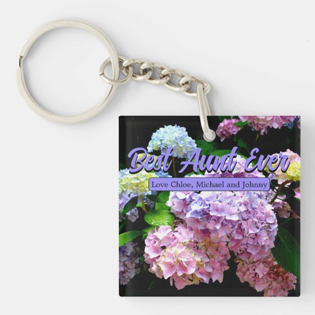 Hydrangea Garden Rosa blauer lila Blumenstrauß Ges Schlüsselanhänger (Vorderseite)