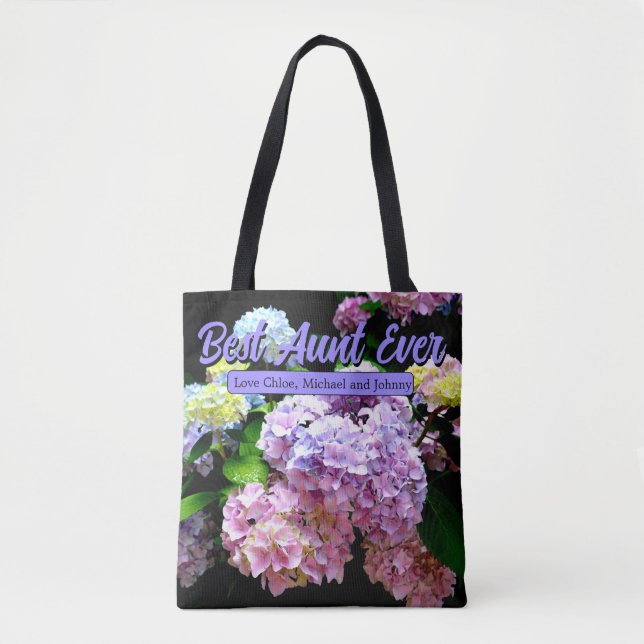 Hydrangea Garden Rosa blauer lila Blumenstrauß Ges Tasche (Vorderseite)