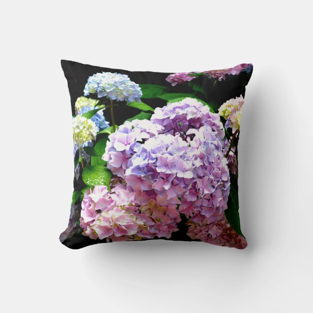 Hydrangea-Garten, rosa, blau, lila Blumen Kissen (Vorderseite)