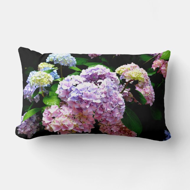 Hydrangea-Garten, rosa, blau, lila Blumen Lendenkissen (Vorderseite)