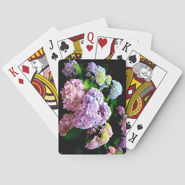 Hydrangea-Garten, rosa, blau, lila Blumen Spielkarten (Rückseite)