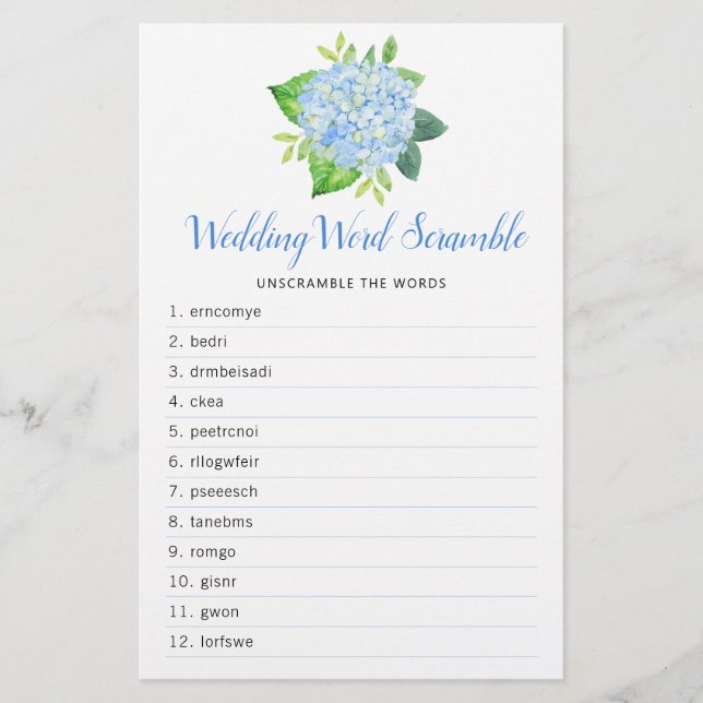 Hydrangea Geometric Brautparty Word Game (Vorderseite)