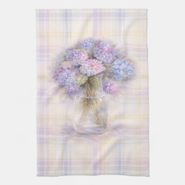 Hydrangea Geschirrtuch | Pastell-Karo Küchendekor