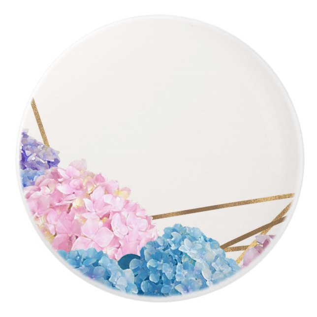 Hydrangea & Gold Elegante Blumen Chic Spring Custo Keramikknauf (Vorderseite)