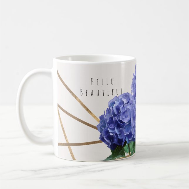 Hydrangea & Gold Elegante Personalisiert Kaffeetasse (Links)