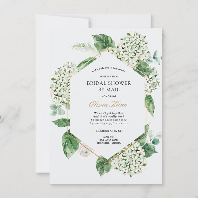 Hydrangea Gold Frame Brautparty per Mail Einladung (Vorderseite)