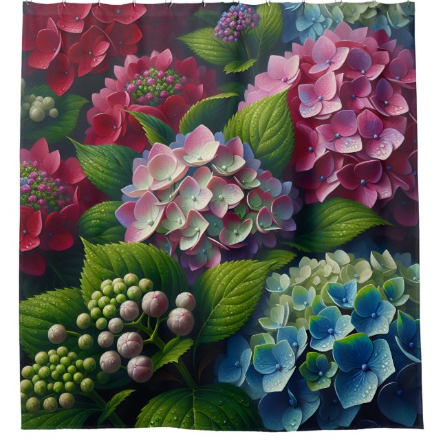 "Hydrangea Harmony: Dew-Kissed Elegance Duschvorhang (Vorderseite)