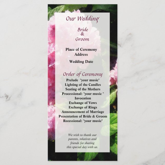 Hydrangea in Sunshine Wedding Program Programm (Vorderseite)